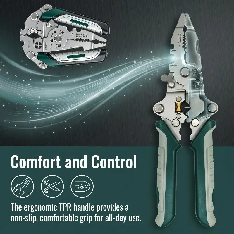 Foldable Wire Stripper, Pulley Design Multi-function Electrician Wire Splitter Wire Winding Pliers Crimping Pliers Hand Tool Zpaxo