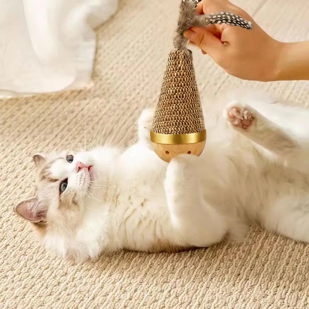 Funny Feather Kitten Teaser Feather Kitten Teaser Cartoon Pattern Cat Tumbler Wobbler Toys Wobble Ball Indoor Play Gift Cat Zpaxo
