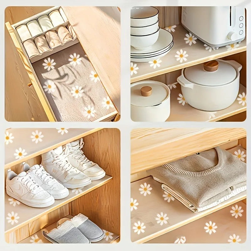 Non-slip Daisy Print Shelf Liner Roll Grip Cabinet Drawer Mat
