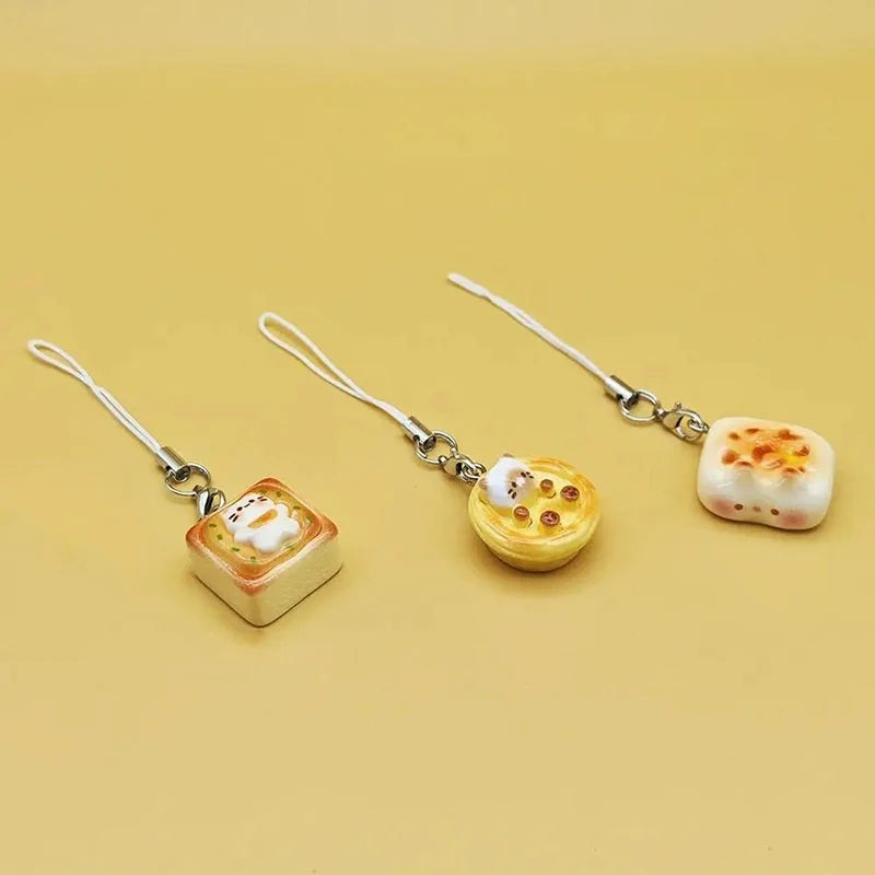 Japanese Cute Cat Bread Mobile Phone Lanyard Cartoon Charm Wrist Zpaxo