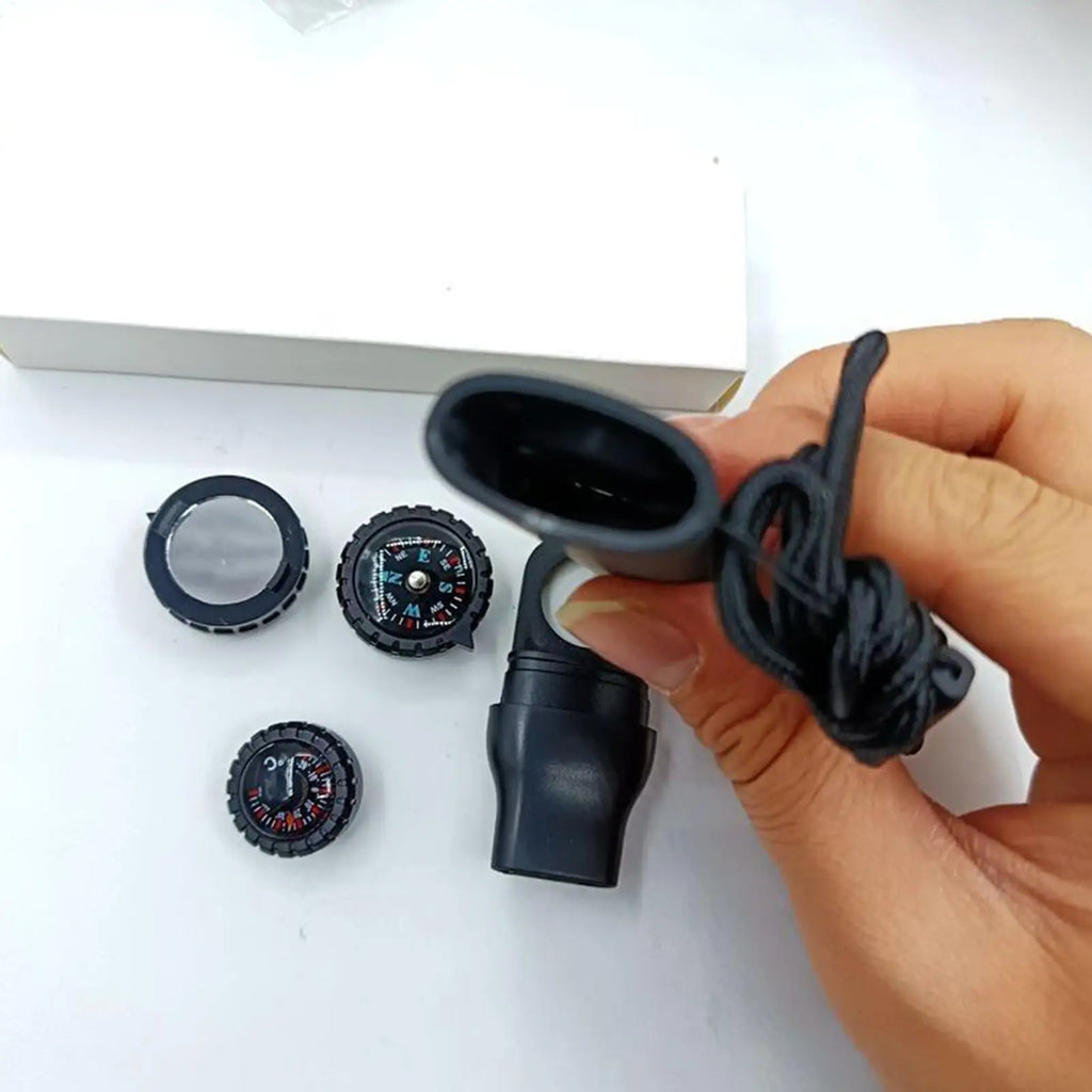 1 Survival Whistle Compass LED Light Thermometer Loud Emergency