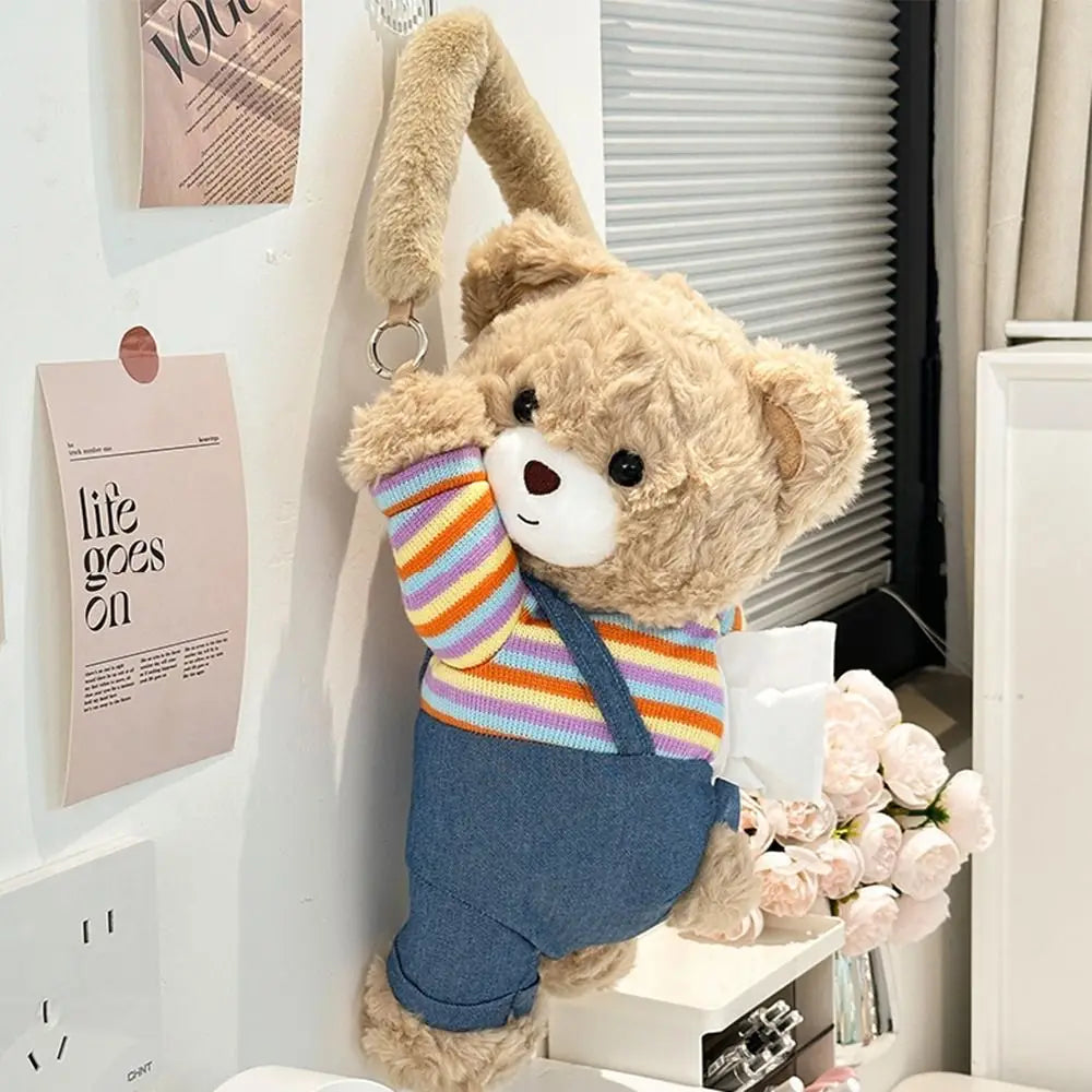 Cartoon Plush Bear Vehicle Tissue Bag Soft Creative Car Hanger Doll Zpaxo