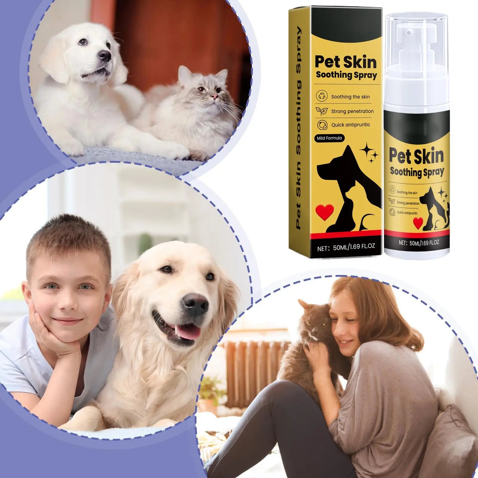 Pet Skin Spray Dogs Cats Itch Relief Soothing Gentle Care Sensitive