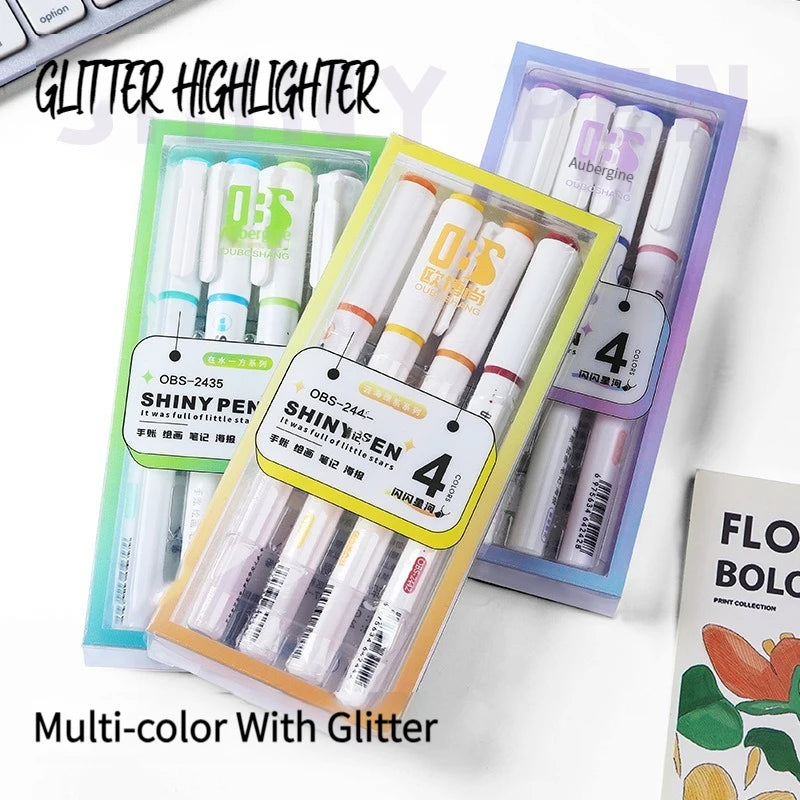 4 Colors Aesthetic Star Glitter Highlighters Shiny Scrapbook Doodle Zpaxo
