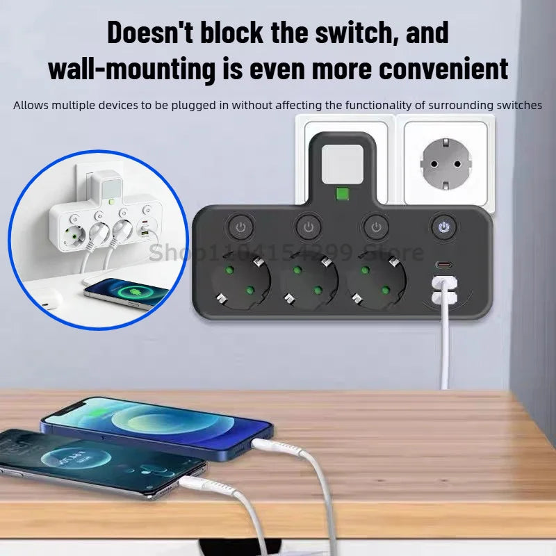 Multi-socket Power Strips Strip 3 Plugs USB Socket Electric Outlet Fast Charger Desktop Charging USB Electrical Adapter Socket Zpaxo