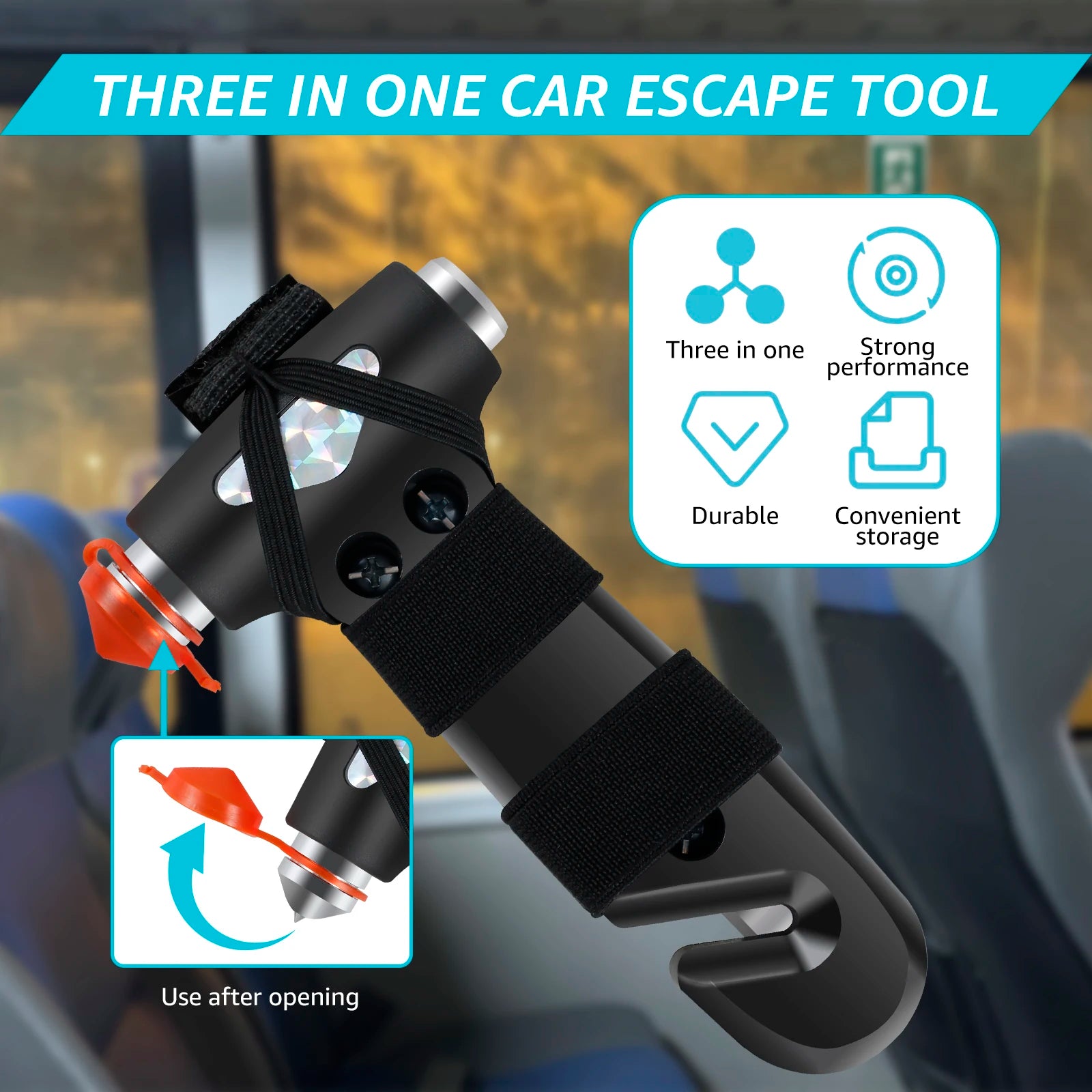 Car Safety Hammer Car Emergency Tool Universal with Belt Cutter Life-Saving 3 In 1 Emergency Glass Window Breaker Rescue Tool Zpaxo