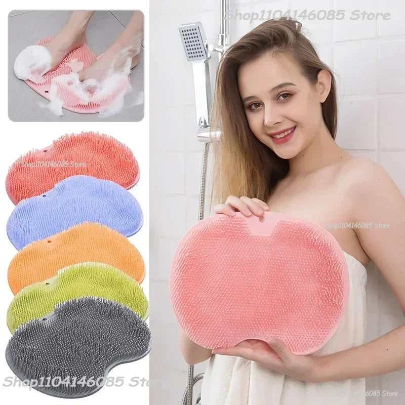Silicone Rub Back Brush Bathroom Non-slip Wash Foot Pad Massage Shower Mat with Sucker Bath Massage Foot Exfoliating Brush Pad Zpaxo