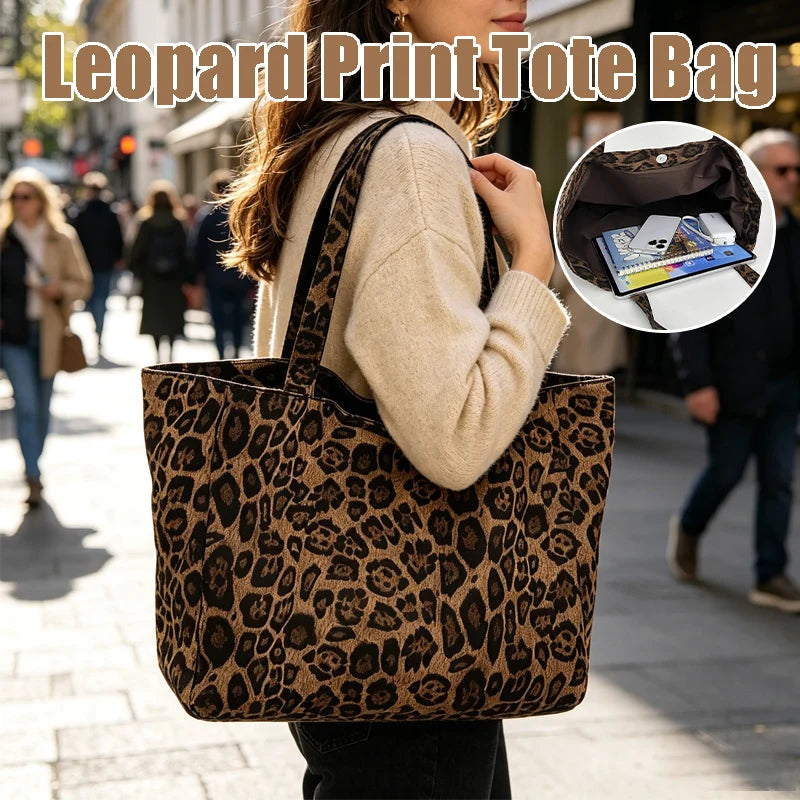 Vintage Leopard Print Tote Bag Women Large Capacity Crossbody Zpaxo