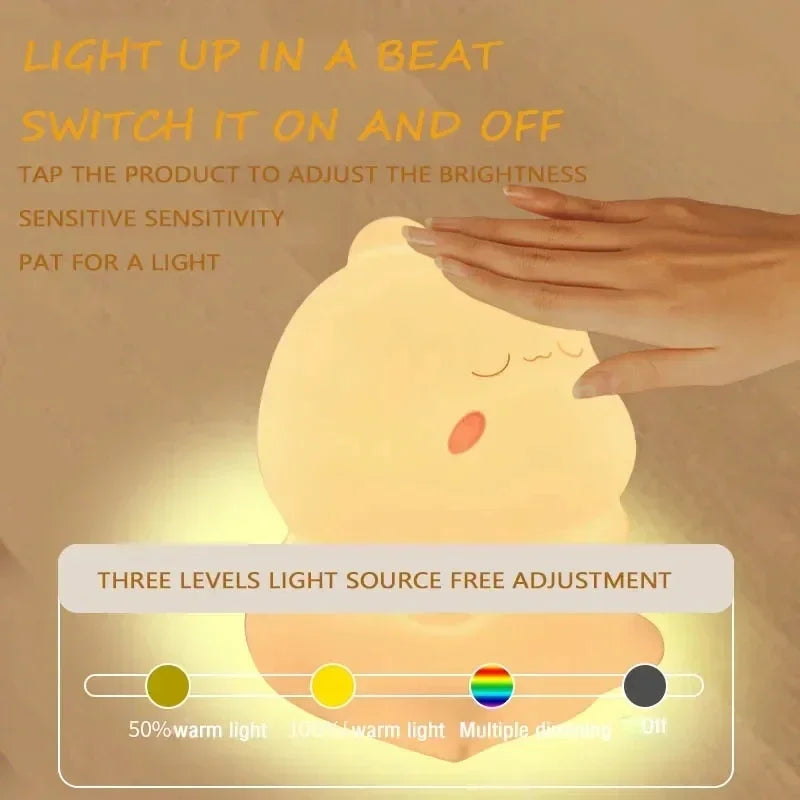 Cute Animal LED Night Light – USB Rechargeable Kids Bedside Lamp