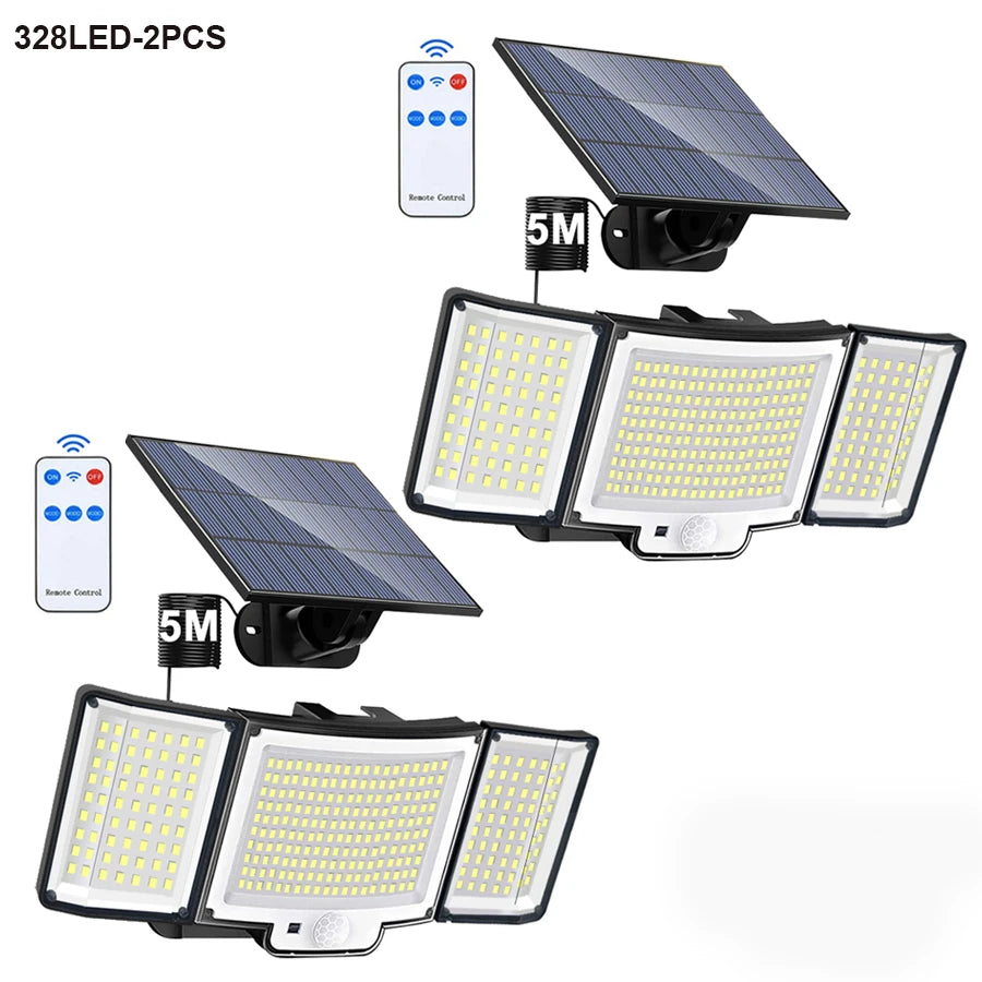 106/318 LED Solar Light Outdoor 328 LED Spotlights IP65 Waterproof Motion Sensor Human Solar Flood Security Lights 3 Modes Zpaxo 328LED-2PCS