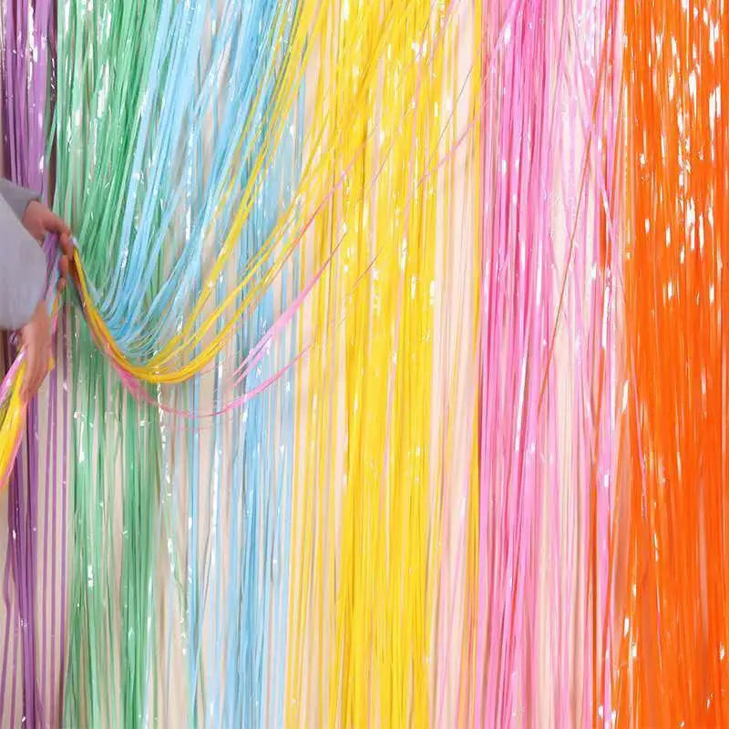 Pastel Fringe Foil Curtain Macaron Curtains Photo Booth Backdrop Zpaxo
