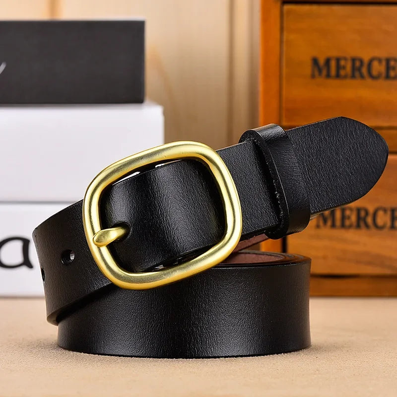 DINISITON Women S Belt Leather Belts Female Gold Pin Buckle Strap