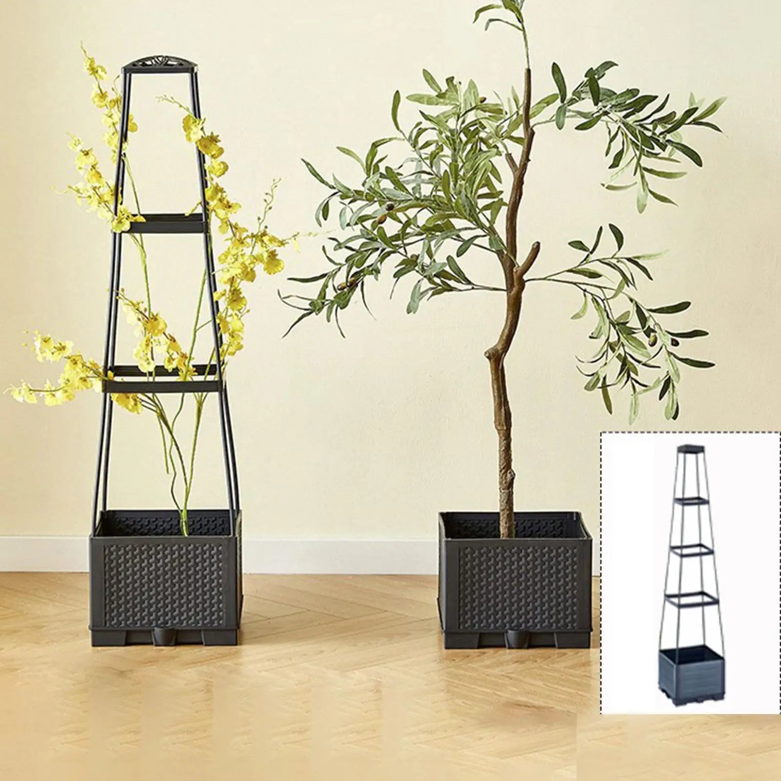 Planter Box With Trellis 114cm Self-Watering Heavy Duty Outdoor Raised Garden Bed With Trellis For Indoor Apartment Balcony Yard Zpaxo