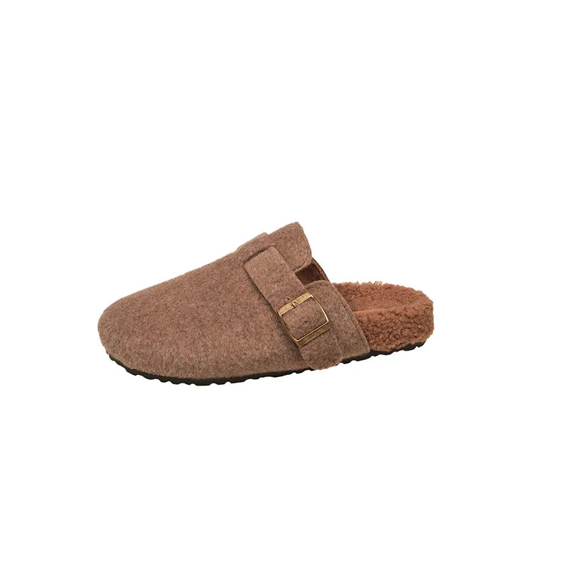 2025 Women's Winter Mule Slippers Fashion Felt Suede Fleece Cotton