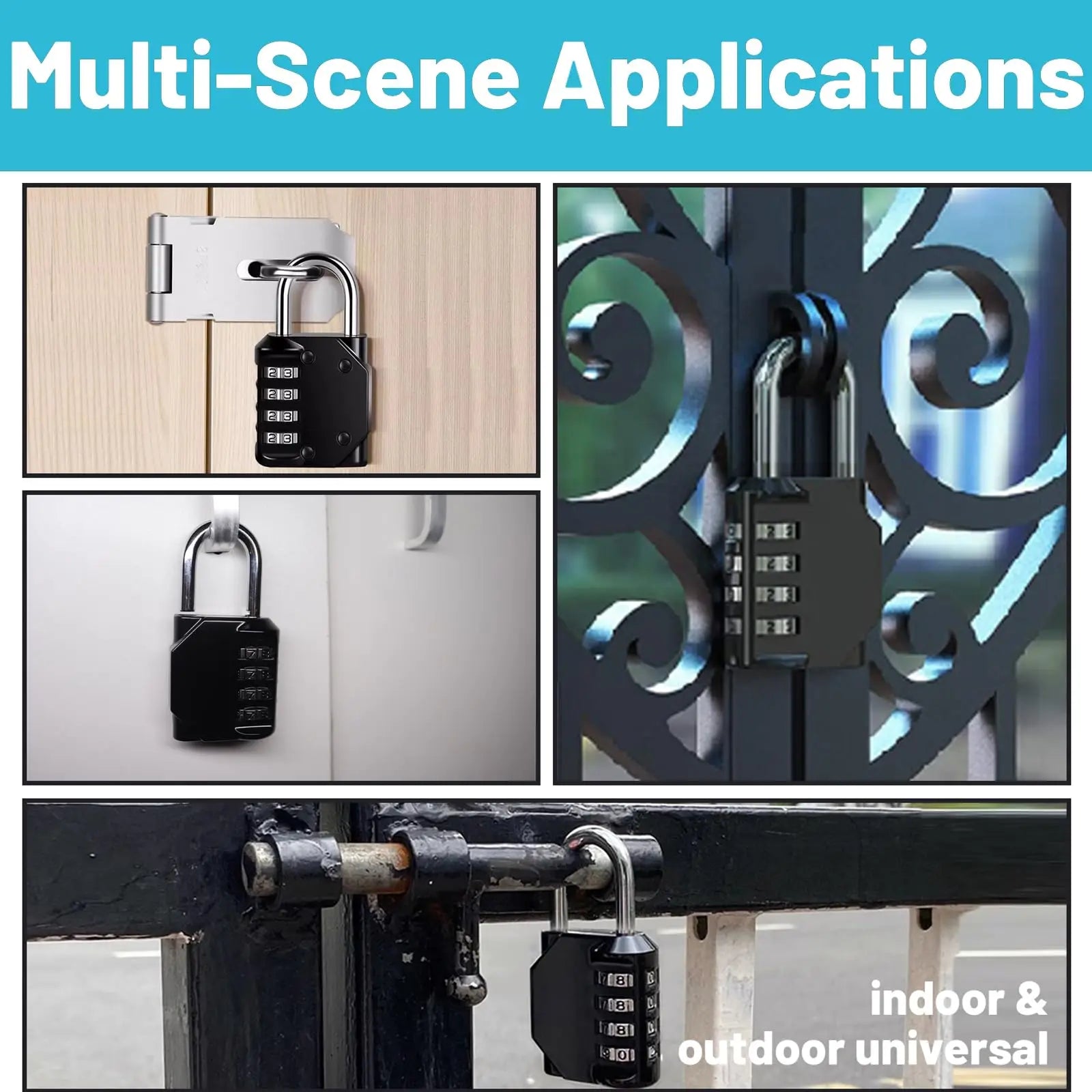 Combination Padlocks Lock Resettable 4-digit Padlock Combo Toolbox