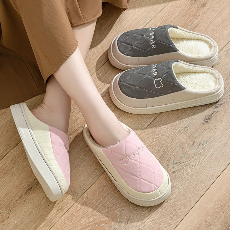 Winter Warm Fur Slippers Men Women Couples House Non Slip Soft Shoes