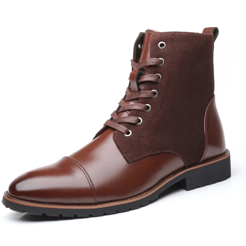 Mens Brown Cap Toe Boots Leather Suede Lace Up Ankle Casual Business Zpaxo 0755 Brown 43 China Mainland