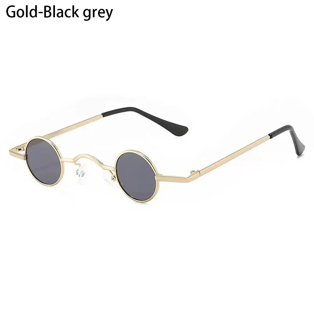 Retro Candy Color Metal Frame Punk Small Round Sunglasses Sun Glasses Shades Zpaxo Gold-Black grey