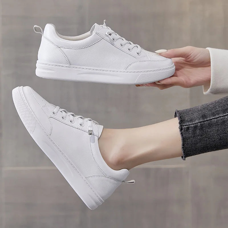 2026 Leather White Sneakers Women Spring Autumn Slip Lazy Elastic Zpaxo