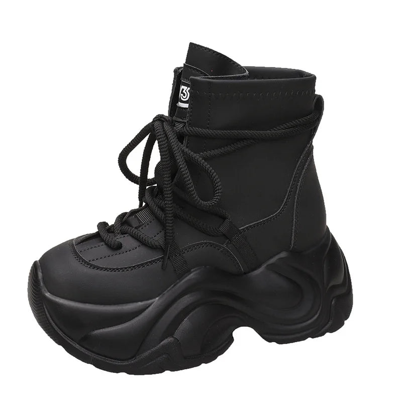 Women's Autumn Winter Ankle Leather Boots Heel Motorcycle Thick Sole Zpaxo black 36(Foot 23cm) China Mainland