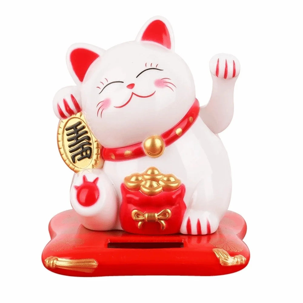 Solar Powered Lucky Beckoning Cat Decoration Mini Waving Wealth Hand Zpaxo