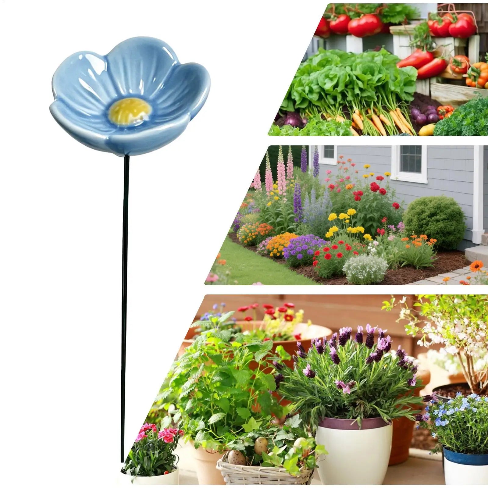 Ceramic Bee Watering Station – Flower Garden Stake & Bird Bath Bee Watering Station Zpaxo