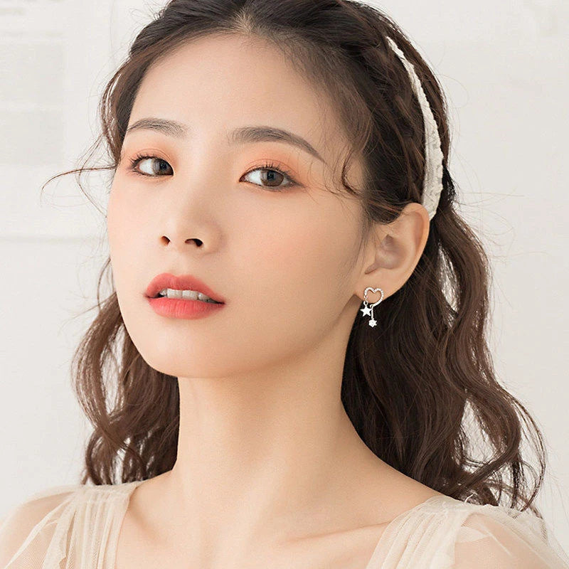 Heart Star Stud Earrings Fashion Double-shape Women Cute Daily Wear Zpaxo