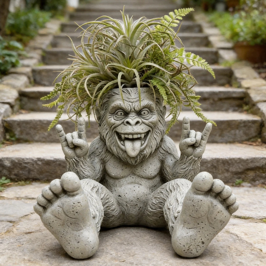 Resin Rebellious Monkey Planter Funny Big-foot Sasquatch Outdoor Zpaxo