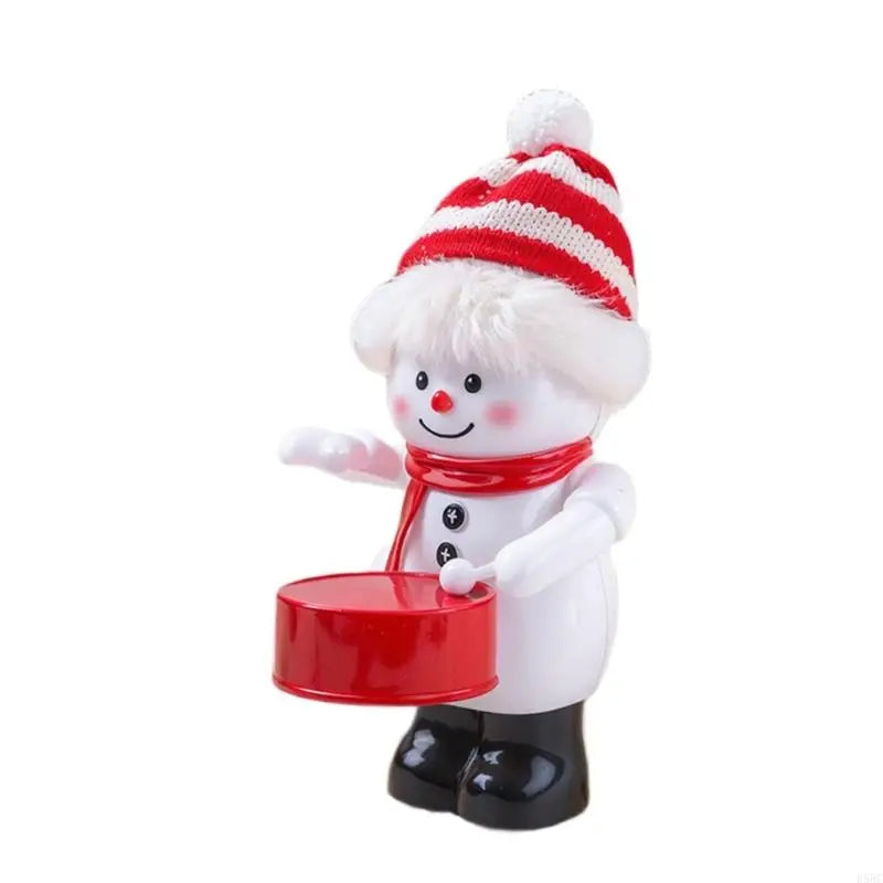 Playful Snowman Drumming Ornament Resin Musical Wind Up Toy Christmas