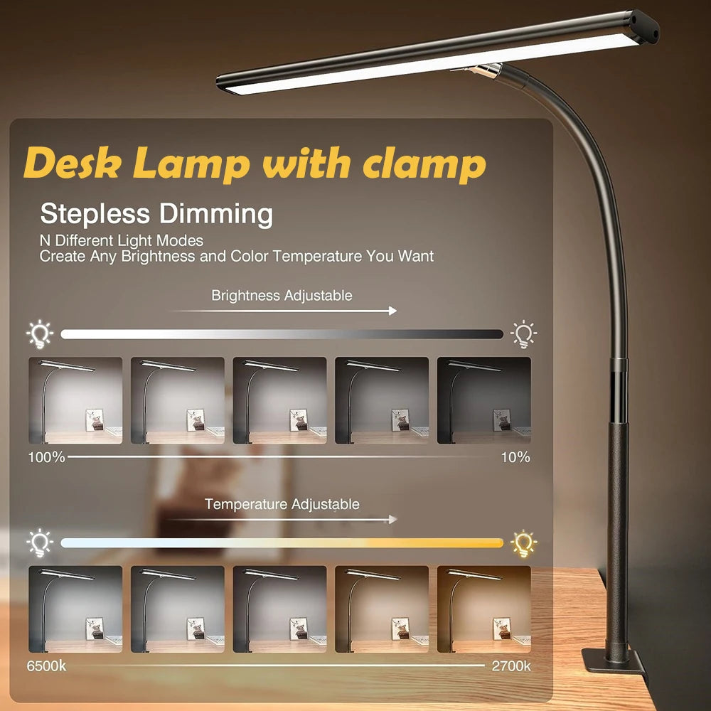 LED Desk Lamp Eye-Care Reading Desk Lamp with Flexible Gooseneck Stepless Dimming 2700K-6500K Temperature Adjustable for Home Zpaxo
