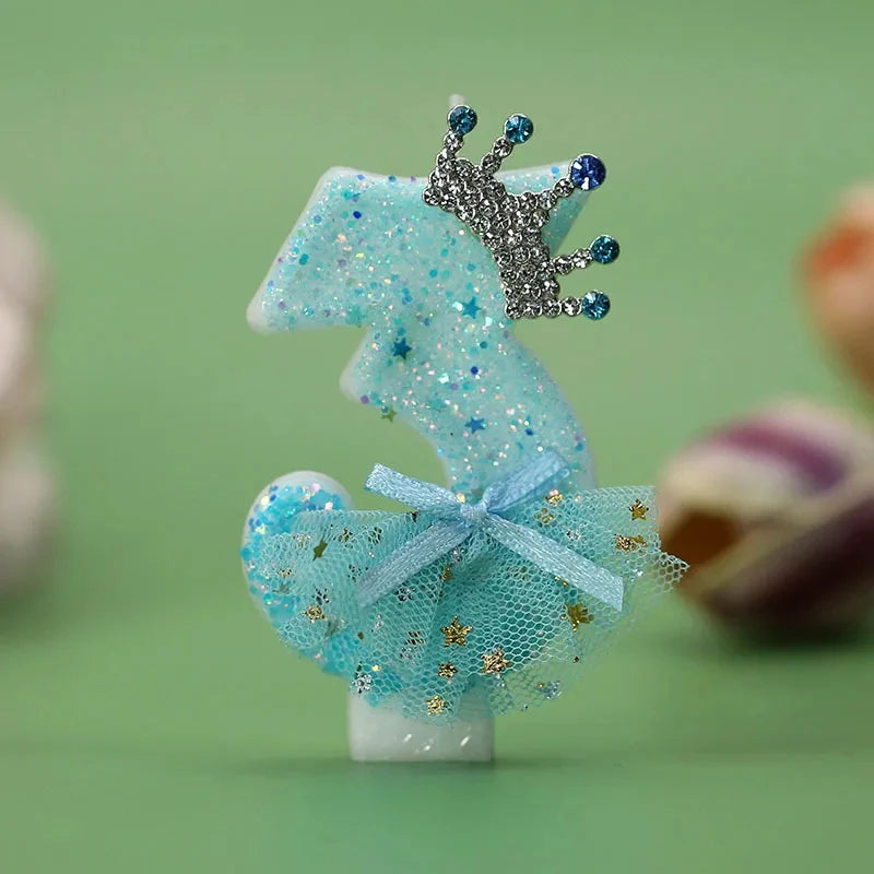 Cake Candles Blue Crown Dress Birthday Number Children's Theme Party