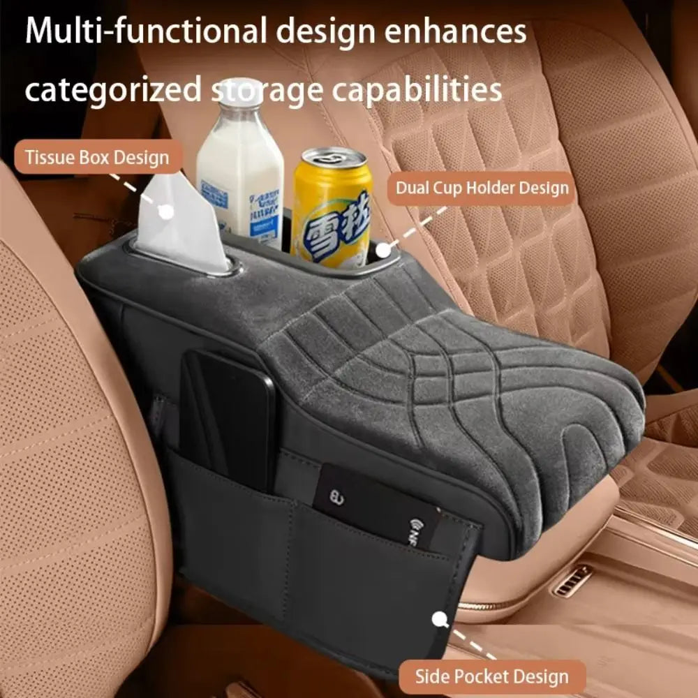 Velvet Surface Center Console Armrest Cushion Cup Holder Side Storage Zpaxo