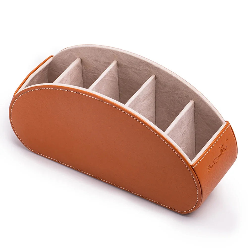 5 Grid Pu Leather Organizer Remote Control Phone And Tv Holder Desk Storage Box Cosmetics Brush Zpaxo light brown