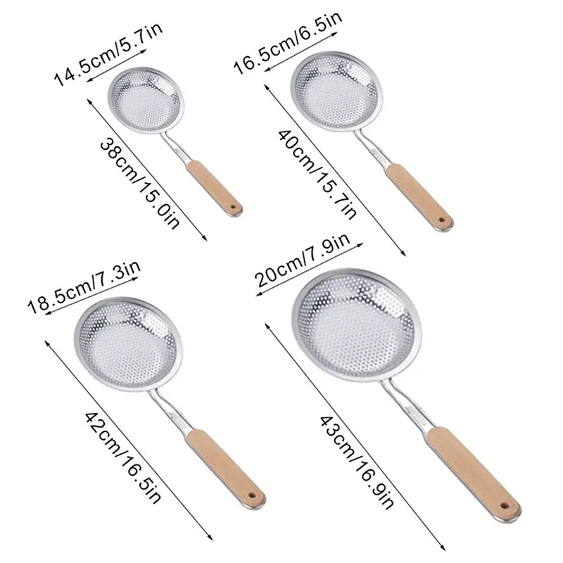 Oil Pot Food Filter Wooden Handle Stainless Steel Colander Pasta Noodle Strainer Skimmer Spoon Strainer Cooking Kitchen Utensils Zpaxo