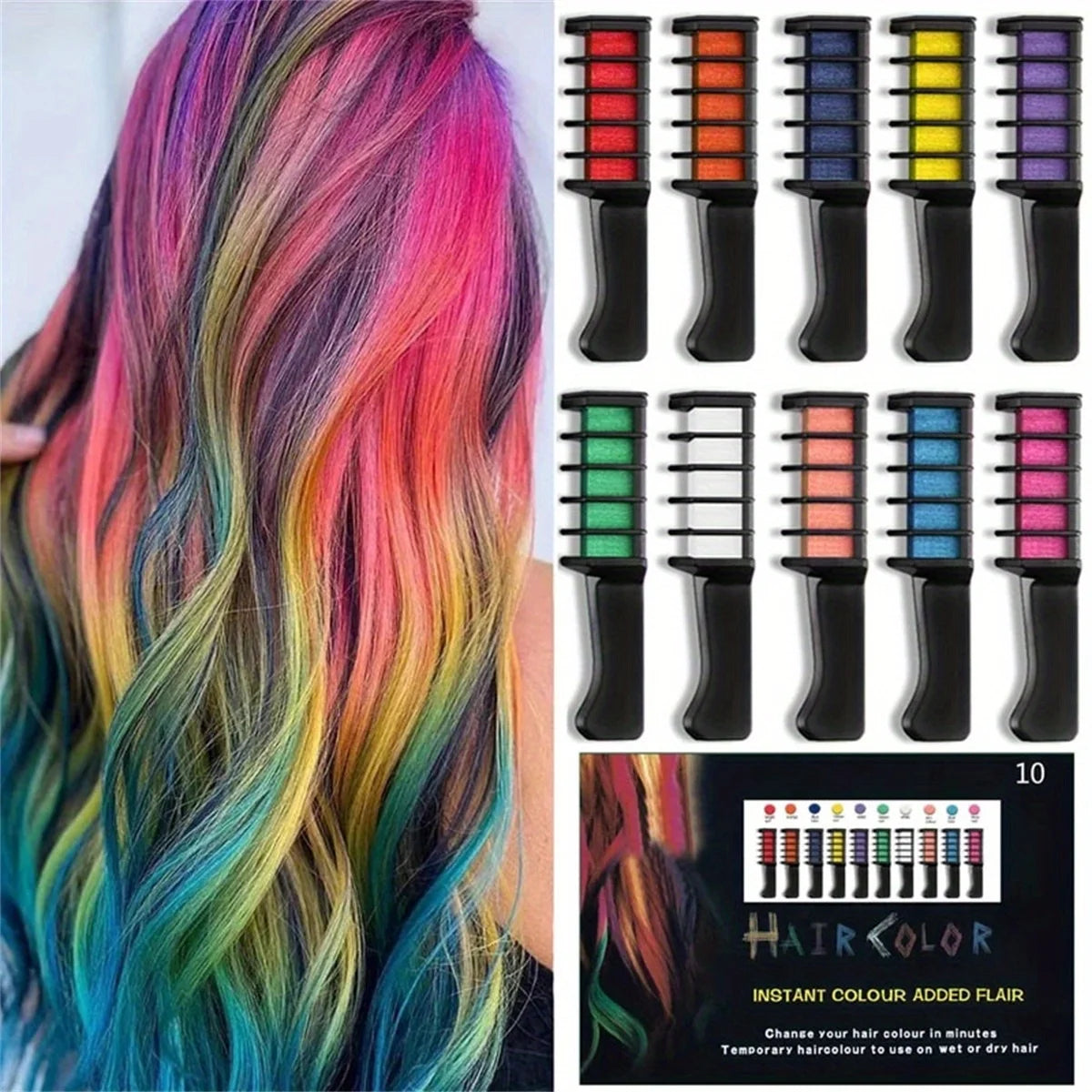 10 color portable Hair dye set Chalk Comb temporary washable hair dye Zpaxo 10pcs