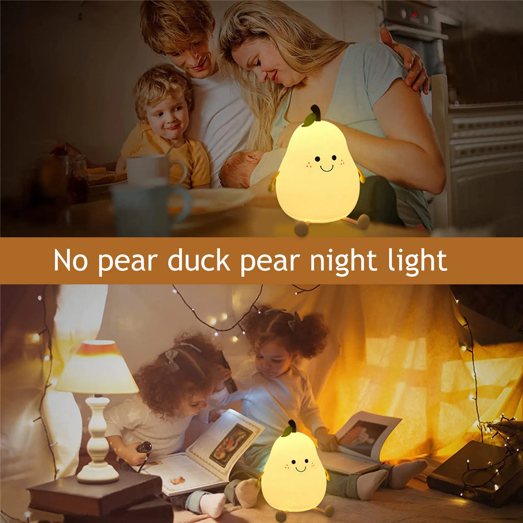 Cute Pear Night Light 7-Color Dimmable Touch-controlled Silicone