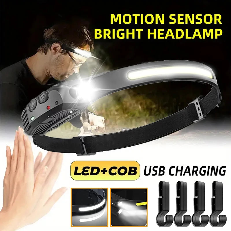 COB LED Rechargeable Headlamp – 6 Modes & Motion Sensor