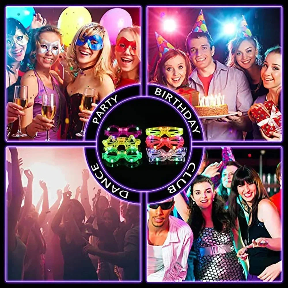 LED Flashing Multi Party Star Glasses Neon Light Up Sunglasses