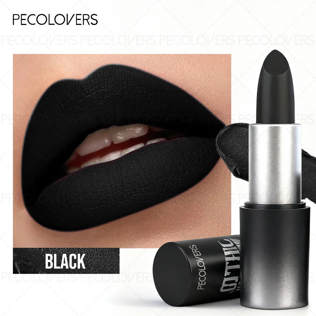 1PC Halloween Black Lipstick, Matte Lipstick, Moisturizing, Waterproof And Long-Lasting, Suitable For Vampire And Gothic Makeup Zpaxo 01