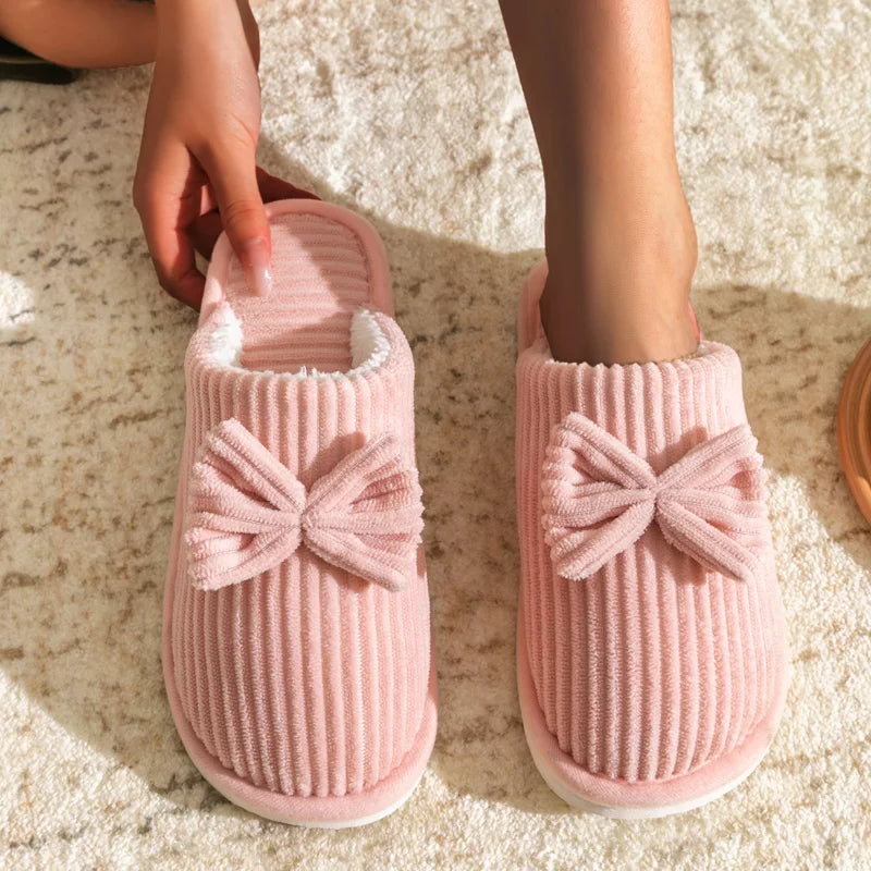 Fashion Women's Bow Slippers Fall Winter Indoor Bedroom Floor