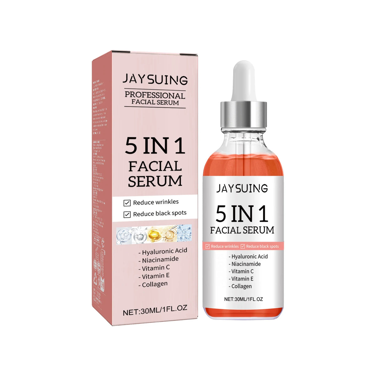 5 In 1 Face Serum Hyaluronic Acid Moisturizing Whitening Anti Wrinkle Aging Vitamin C Fade spots Shrink Pores Skin Care 30ml Zpaxo 30ml boxed