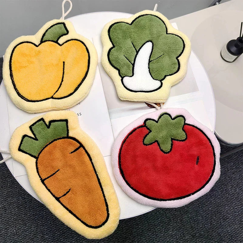 Vegetables Coral Fleece Hand Towels Wall Hanging Rag Carrot Tomato Zpaxo