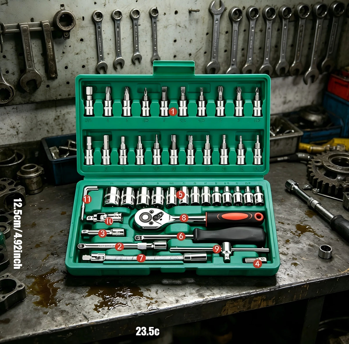 46Pcs Family Tools 1/4 Set Mechanic Tool Kits for Auto Repair Hous with Sockets Metric Hex Bit Socket Set inch Ratchet Wrench Zpaxo 46pcsAs shown 2 46Pcs