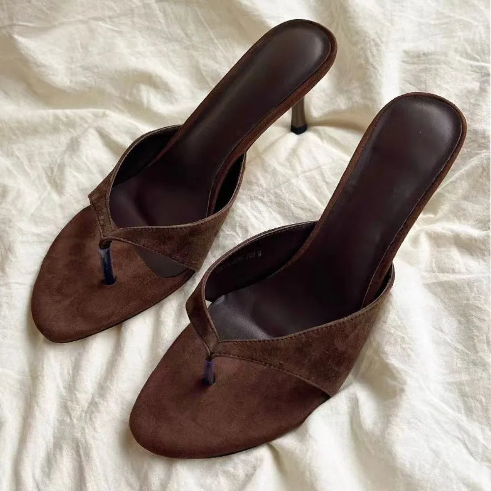 Fashion Round Toe Women's Thin Heel Sandals Flip Flops Slippers