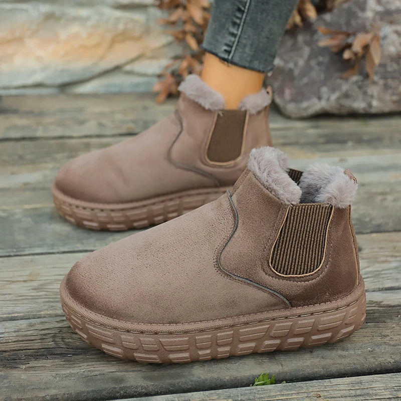 Winter Women Snow Boots 2025 New Flats Platform Comfortable Ladies Shoes Plush Warm Casual Chelsea Ankle Boots Zapatos De Mujer Zpaxo