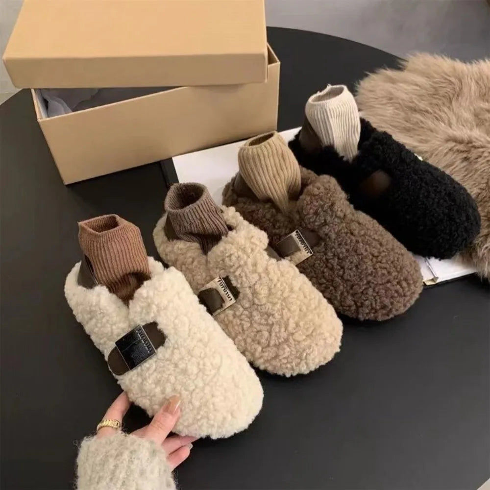 Winter Shoes Women Round Toe Slip-on Female Footwear Loafers Fur