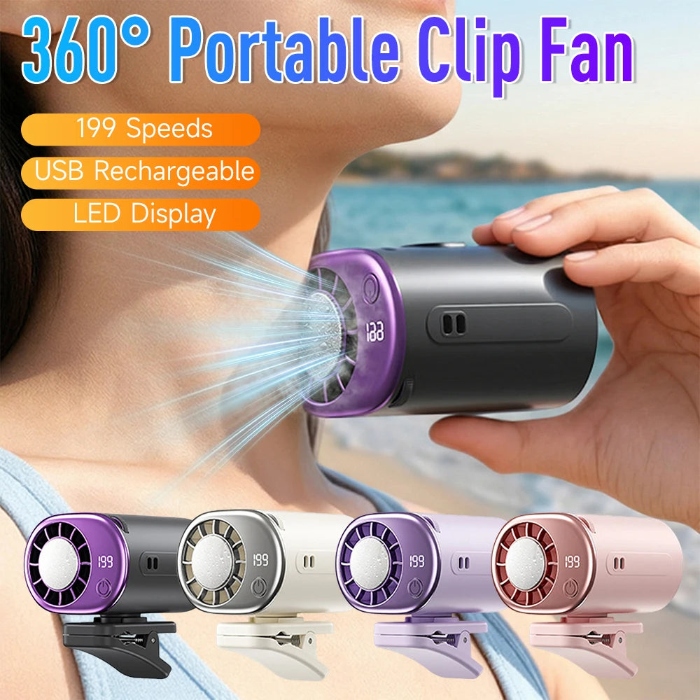 Car Clip Fan Mini Portable Outdoor Clip Umbrella Fan 199 Speed Waist Clip Electric Fan 360° USB Rechargeable Desktop Cooling Fan Zpaxo