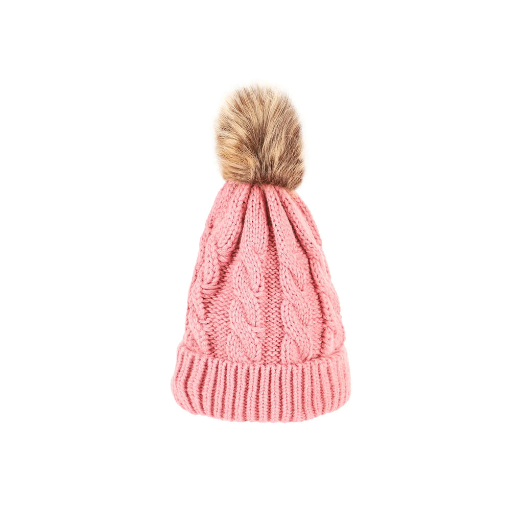 Cable Knit Pom Pom Beanie – Unisex Warm Winter Wool Hat