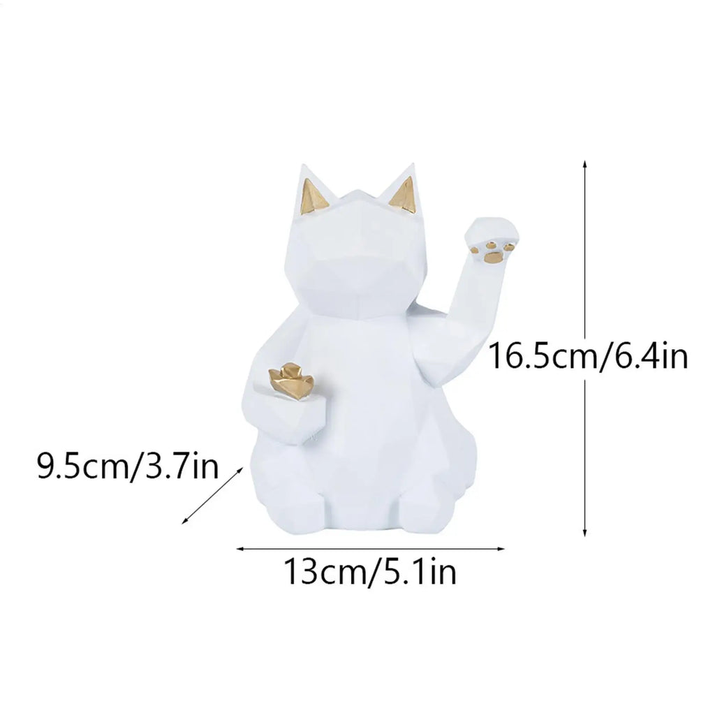 Luck Cat Geometric Resin Waving Desk Fortune Decor Home Office