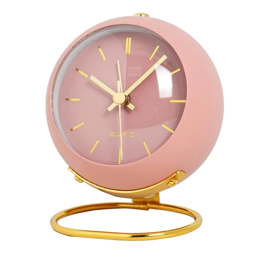 Nordic Minimalist Alarm Clock – Silent Luminous Analog Desk Clock Analog Alarm Clock Zpaxo Pink